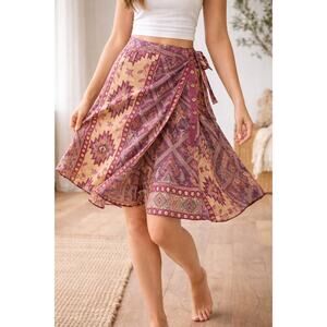 Threads 4 Thought Boho Wrap Skirt Aztec Print Festival Sustainable Size Small